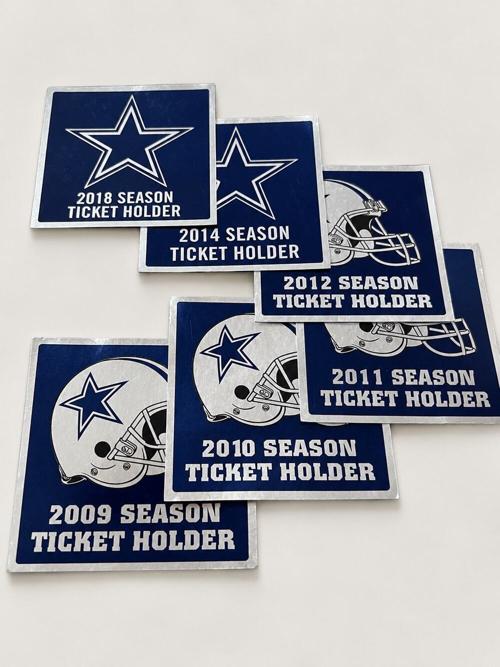 Dallas Cowboys Season Ticket Holder Decals Lot of 6 2009-2018 4x4 NFL